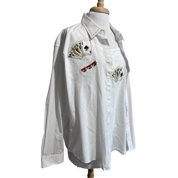 Vtg Marquis Vegas Poker Slots Embroidered Button Up Dress Shirt & Tank Top XL - Picture 2 of 9